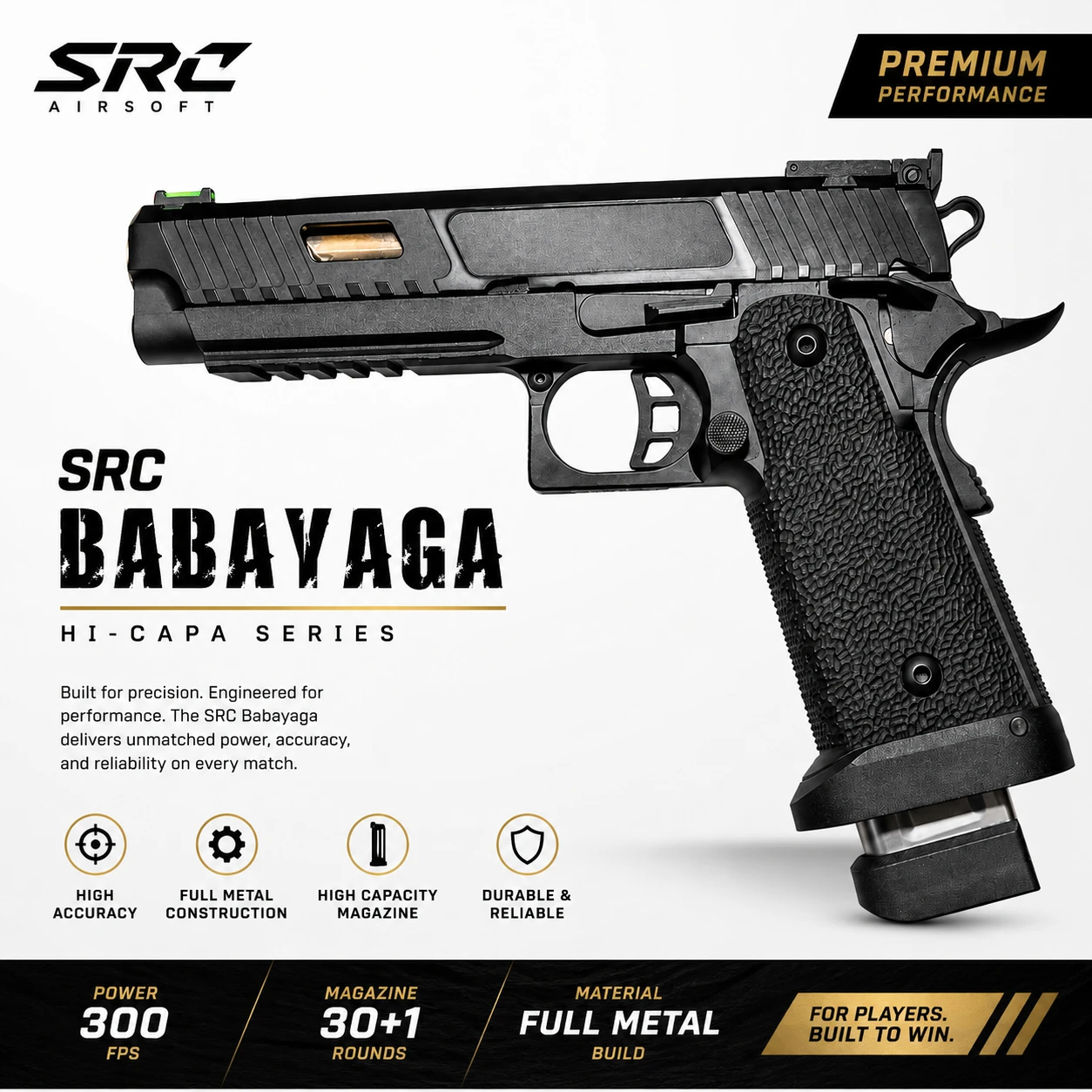 Airsoft Gun SRC Babayaga GBB Pistol Full Metal Gas Blowback 6mm Tactical Airsoft